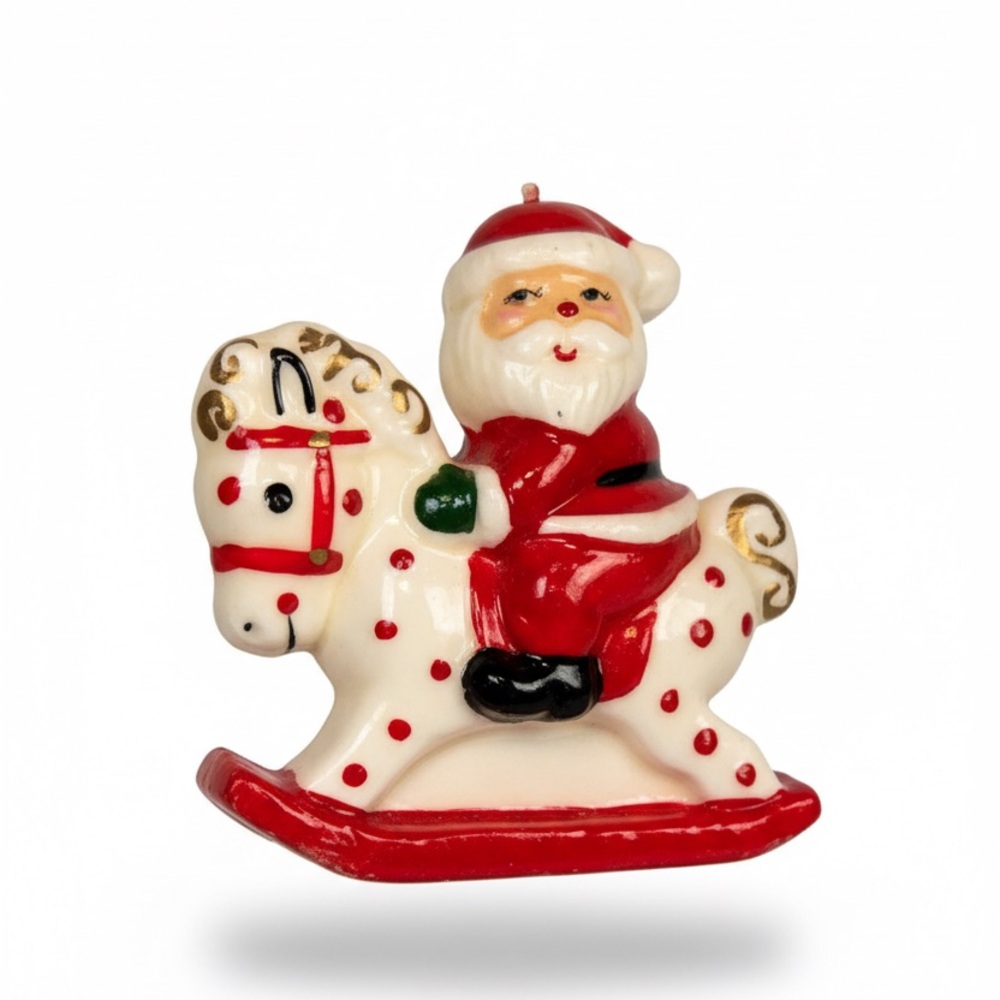 Santa Claus Riding Horse Candle Decor K-Mart 1980's Korea Unused Vintage